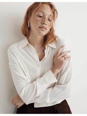 MADEWELL Women’s Lusterweave Hartfield Crop Shirt in Lighthouse-Size Large